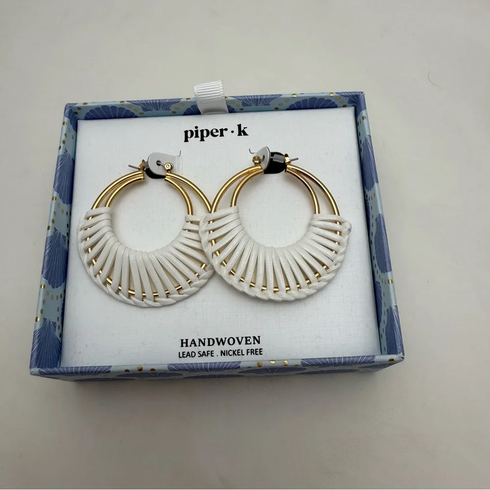 ✨ Piper K Handwoven Gold & White Hoop Earrings – Nickel Free Lead Safe  Gift